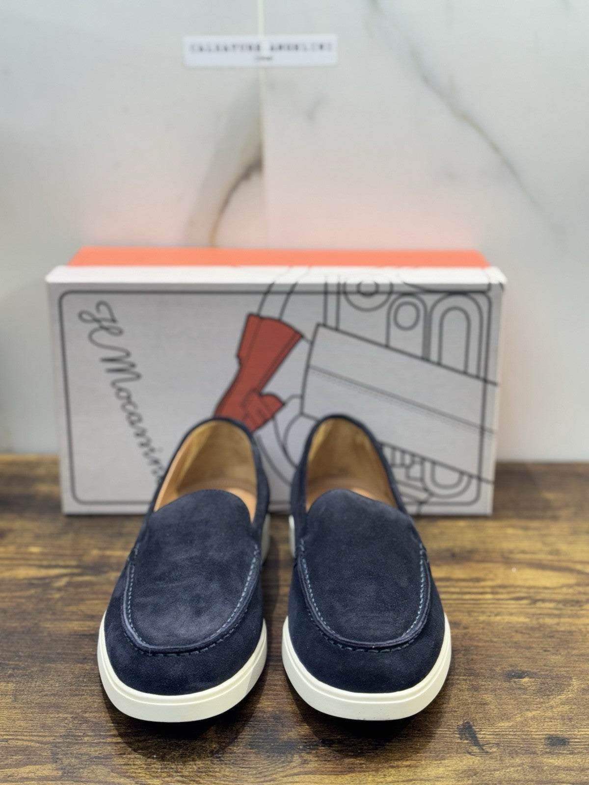 Il Mocassino Summer Walk   Pelle Suede Blu   Fatto In Italia Uomo 40
