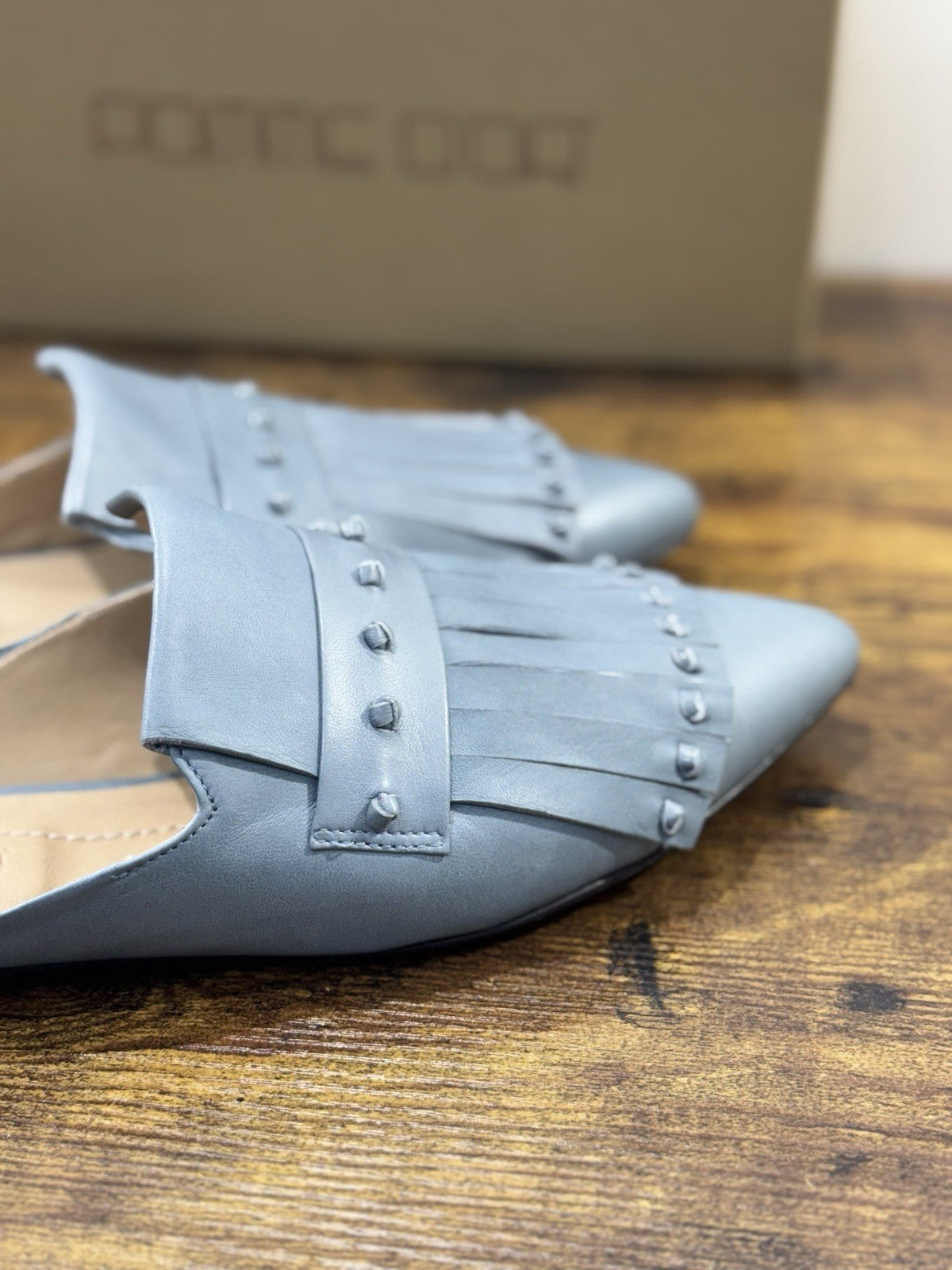 Pomme D’or Mules  Pelle Dusty Blue    Luxury Handmade Woman Pomme D’or Donna 40