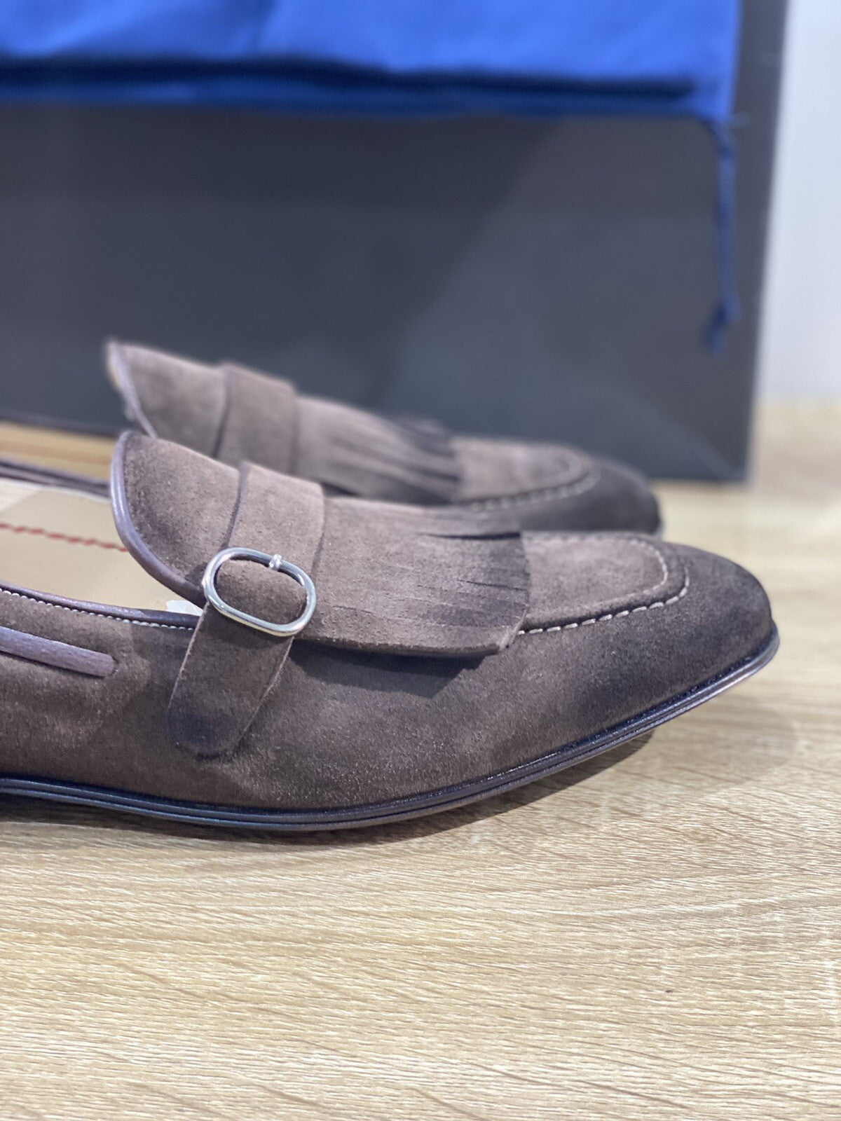 Claudio Marini Calzolaio Mocassino Uomo Suede Brown Mono Buckle Handmade 42.5