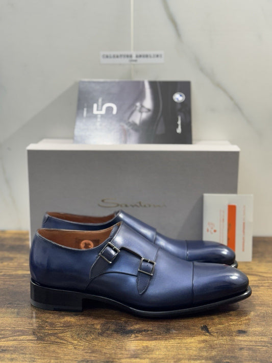 Santoni Doppia Fibbia Pelle Blu  Goodyear Luxury Tribute BMW Serie 5  Uomo 42.5