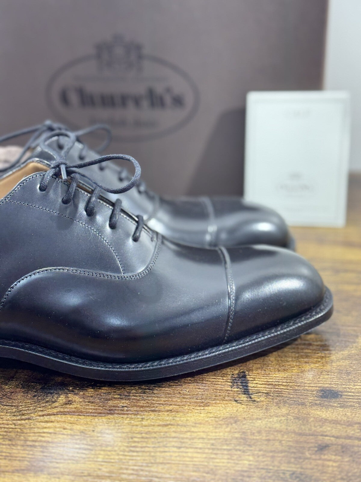 Church’s Scarpa Uomo Consul Stringata Polish Binder Pelle Nera Custom Grade 40.5