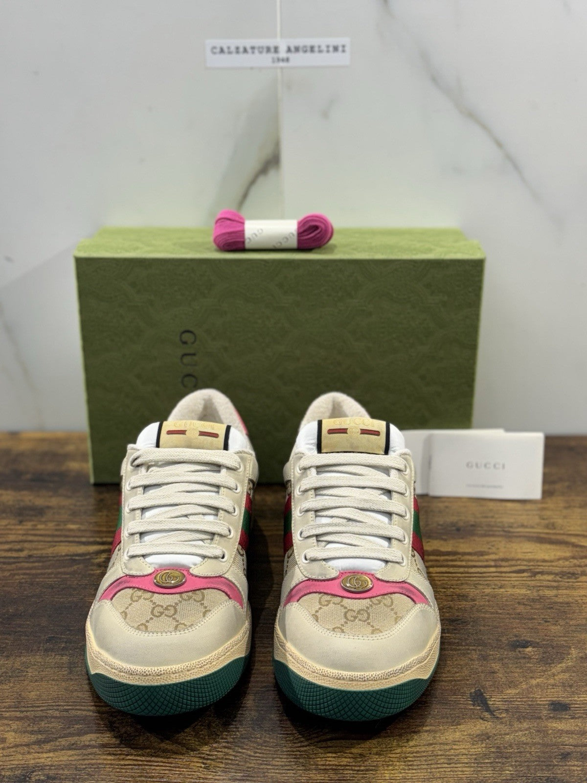 Gucci Screener Sneaker Pelle Rosa Luxury Gucci Shoes Donna 41.5