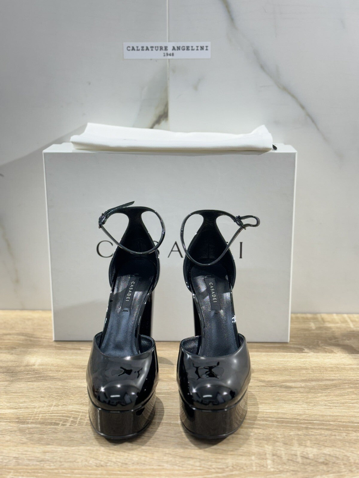 Casadei Betty Decollete’ Plateau Pelle Vernice Nero Luxury Casadei 38.5