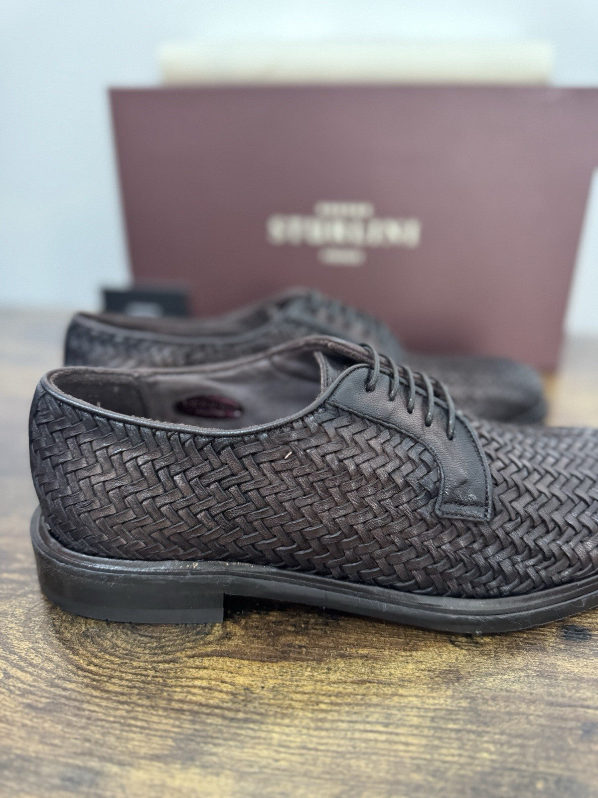 Sturlini  Derby Pelle Marrone Intrecciato    Luxury Scarpa Uomo 41