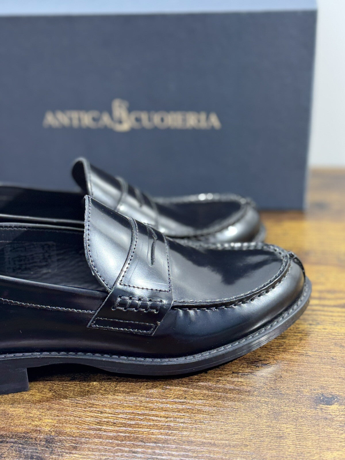 Antica Cuoieria Mocassino Donna College Pelle Nera Fondo Gomma Made In Italy 39