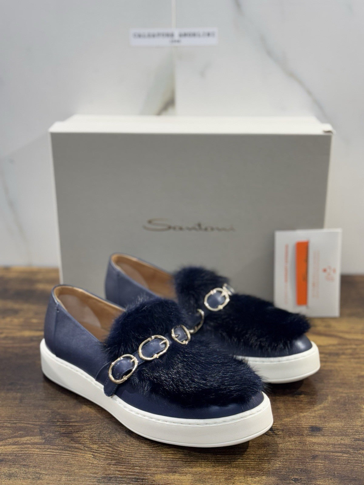 Santoni Sneaker Pelle Blu Visone   Luxury Scarpe Santoni Donna 40.5