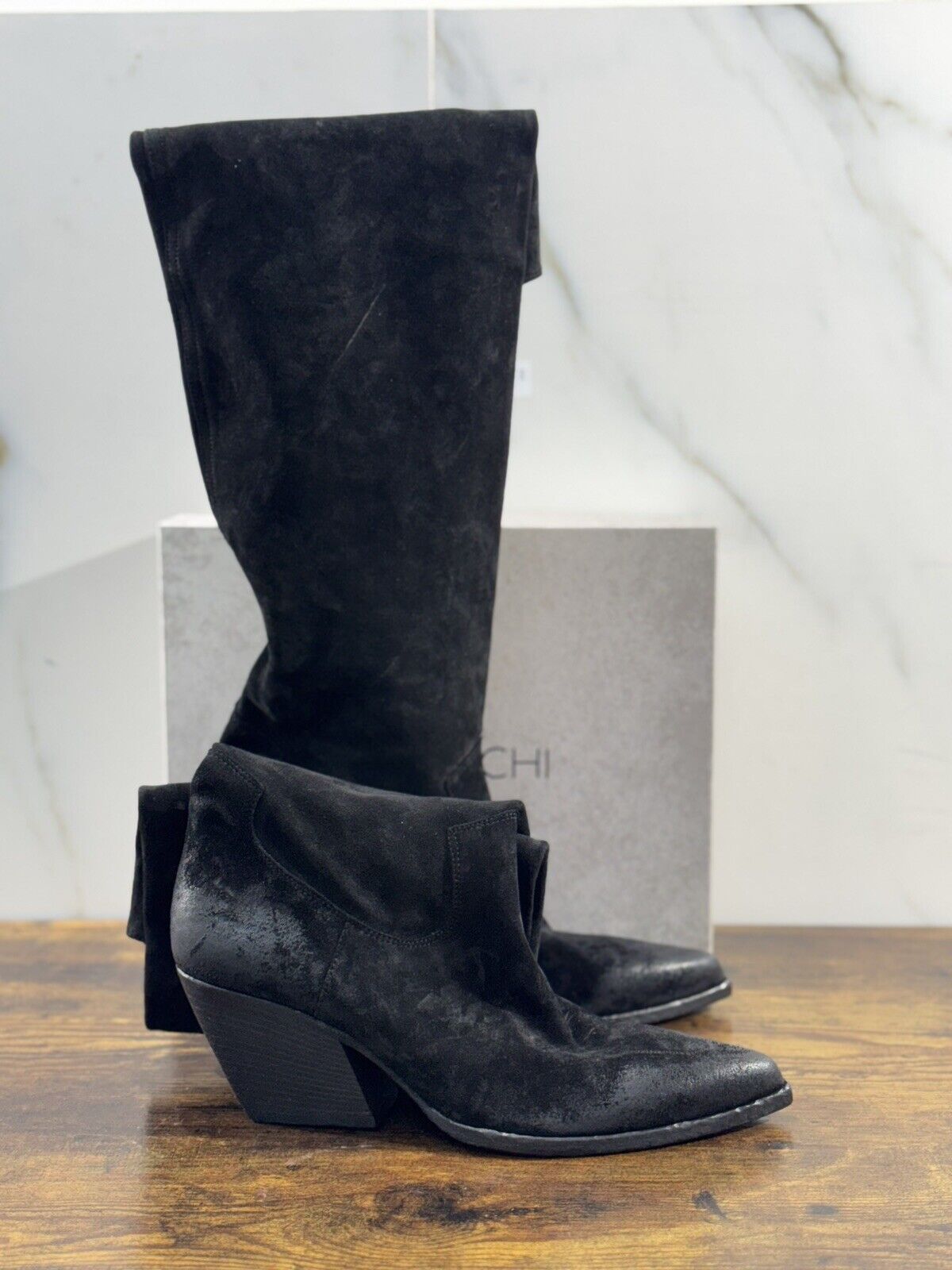 Elena Iachi Stivale Donna Texano Suede Nero Con Tacco Causal Boot 40