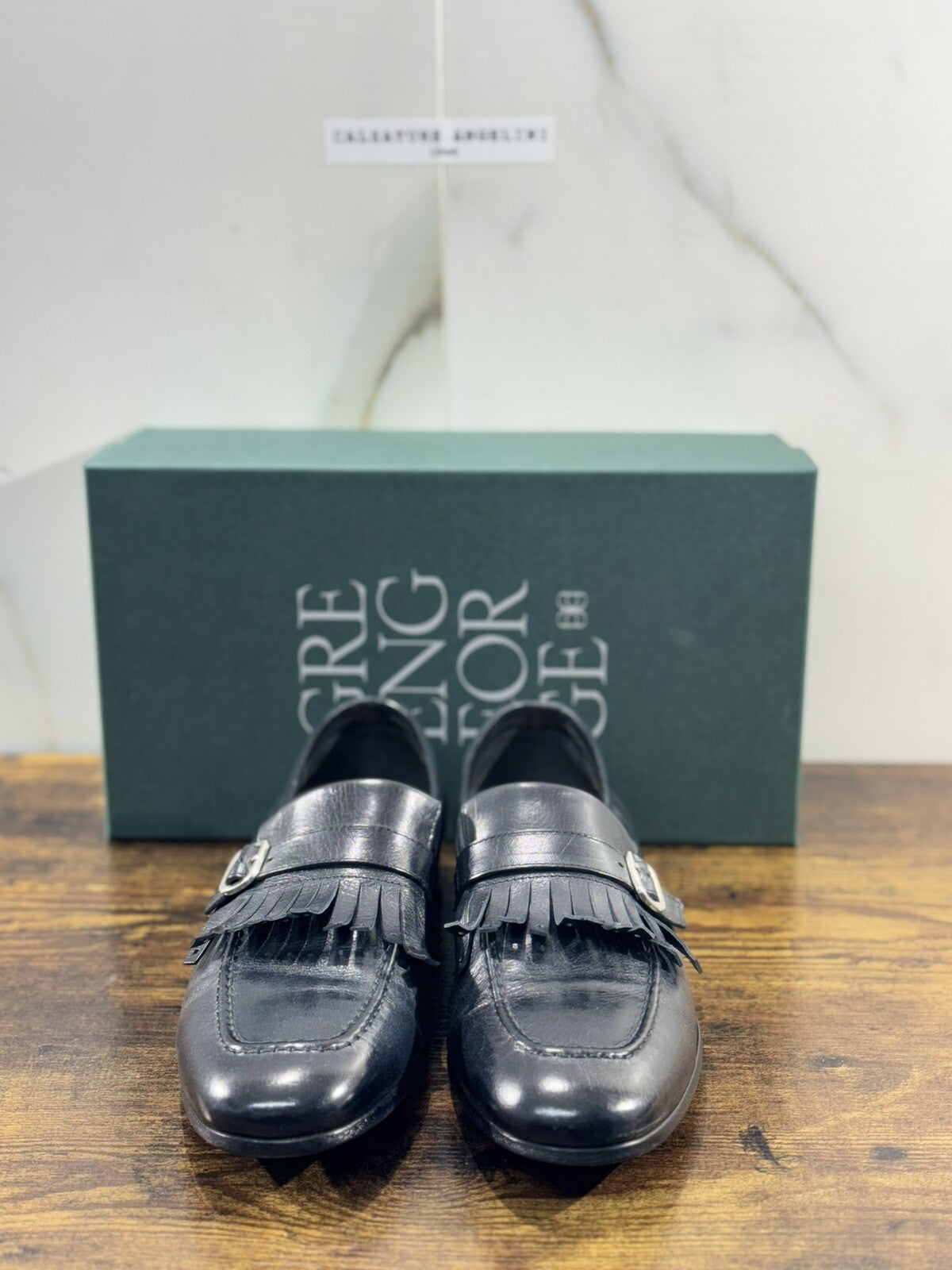 Green George Scarpa Uomo Mocassino   Pelle Blu    Luxury Handmade 41.5