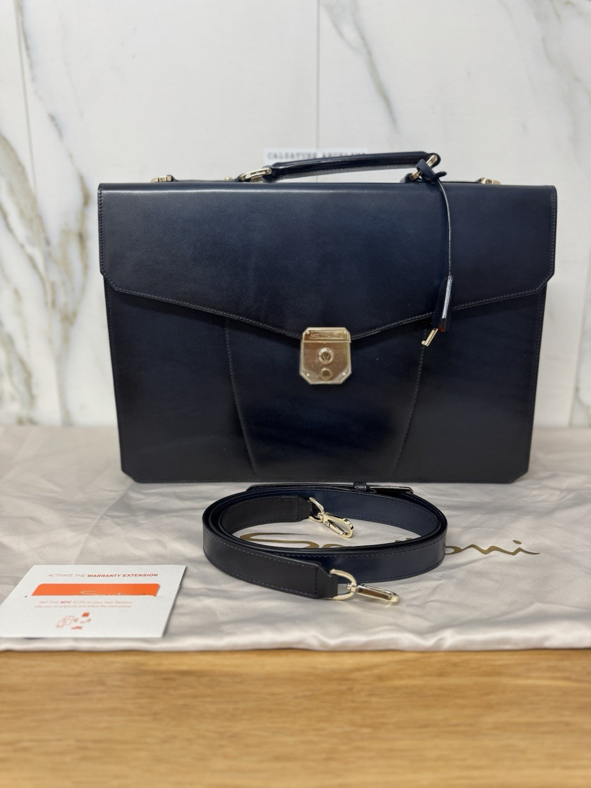 Santoni Cartella Da Lavoro Professionale Luxury Bag Santoni Blu Anticato Uomo 
