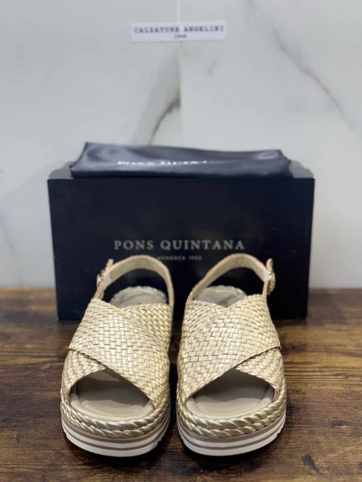 Pons Quintana Sandalo Milan Donna   Pelle Platino    Handmade Con Zeppa 41