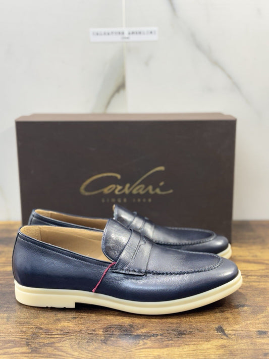 Corvari Scarpa Uomo Mocassino Summer Walk Pelle Blu  Casual Corvari Uomo 45