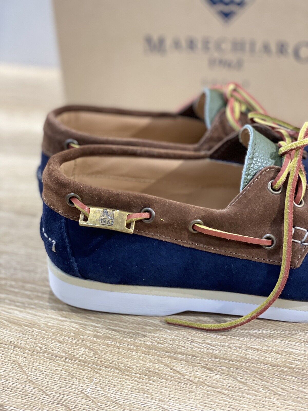 Marechiaro 1962 uomo mocassino Boat Shoes Made In Italy Suede Multi Blu 40