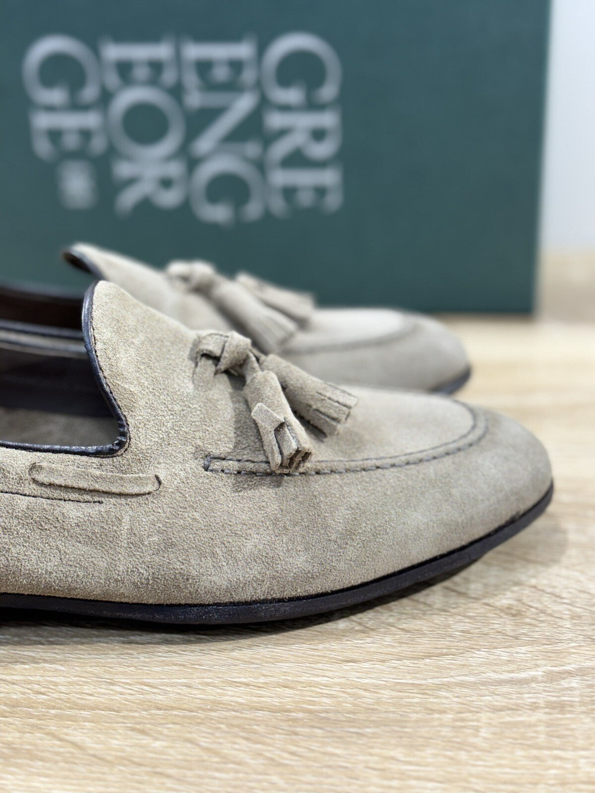 Green George Mocassino Uomo Nappine Suede Taupe Luxury Handmade Men 40.5
