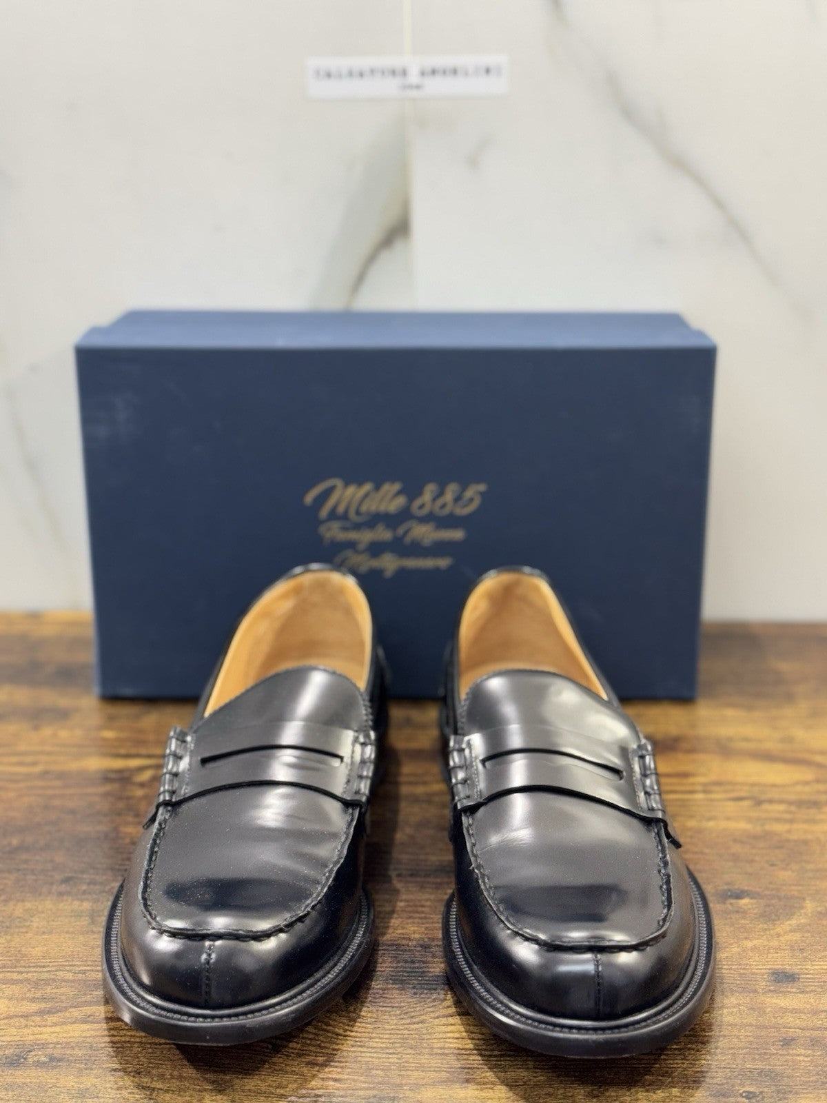 Mille 885 Mocassino Pelle Nera Fondo Cuoio  Fatto A Mano In Italia Uomo 45
