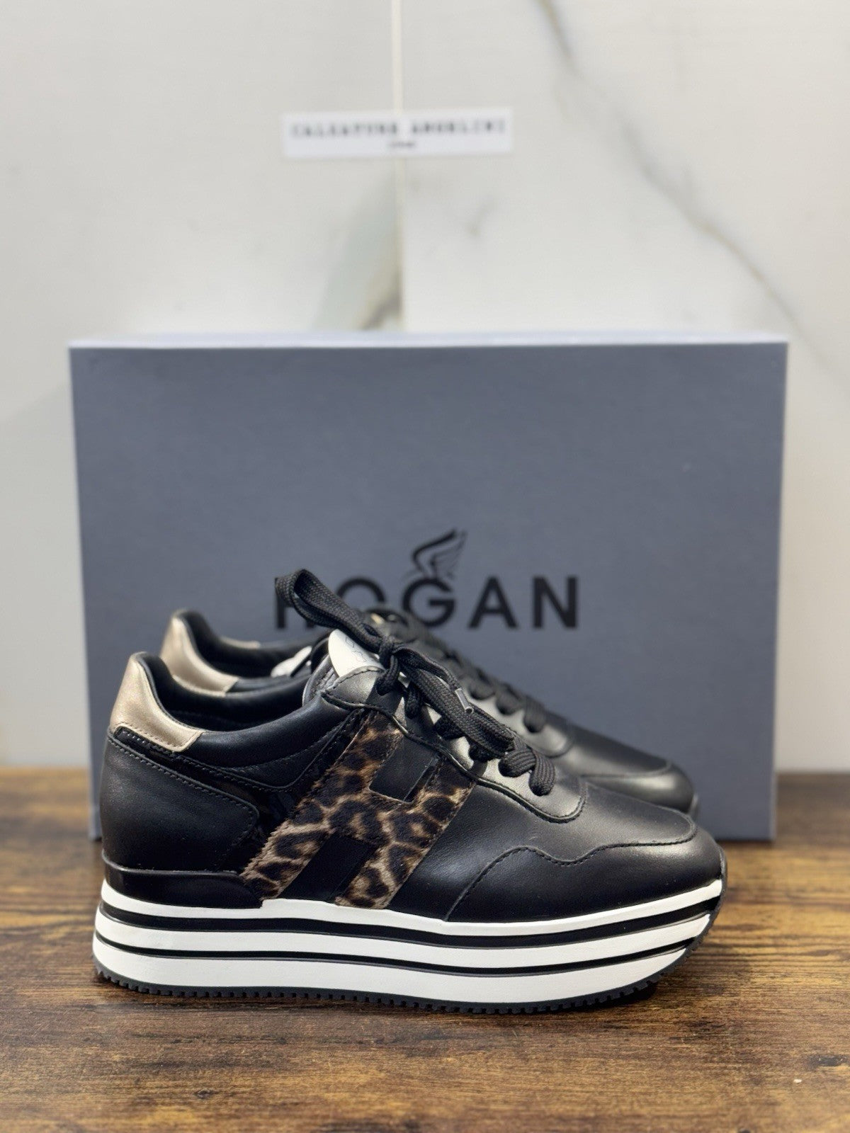 Hogan MIDI Platform Sneaker Pelle Nera Leopard Casual Hogan Donna 35.5