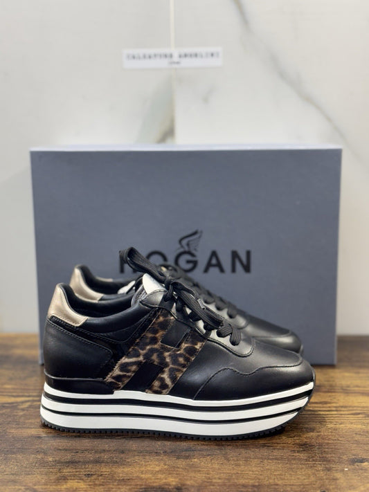 Hogan MIDI Platform Sneaker Pelle Nera Leopard Casual Hogan Donna 35.5