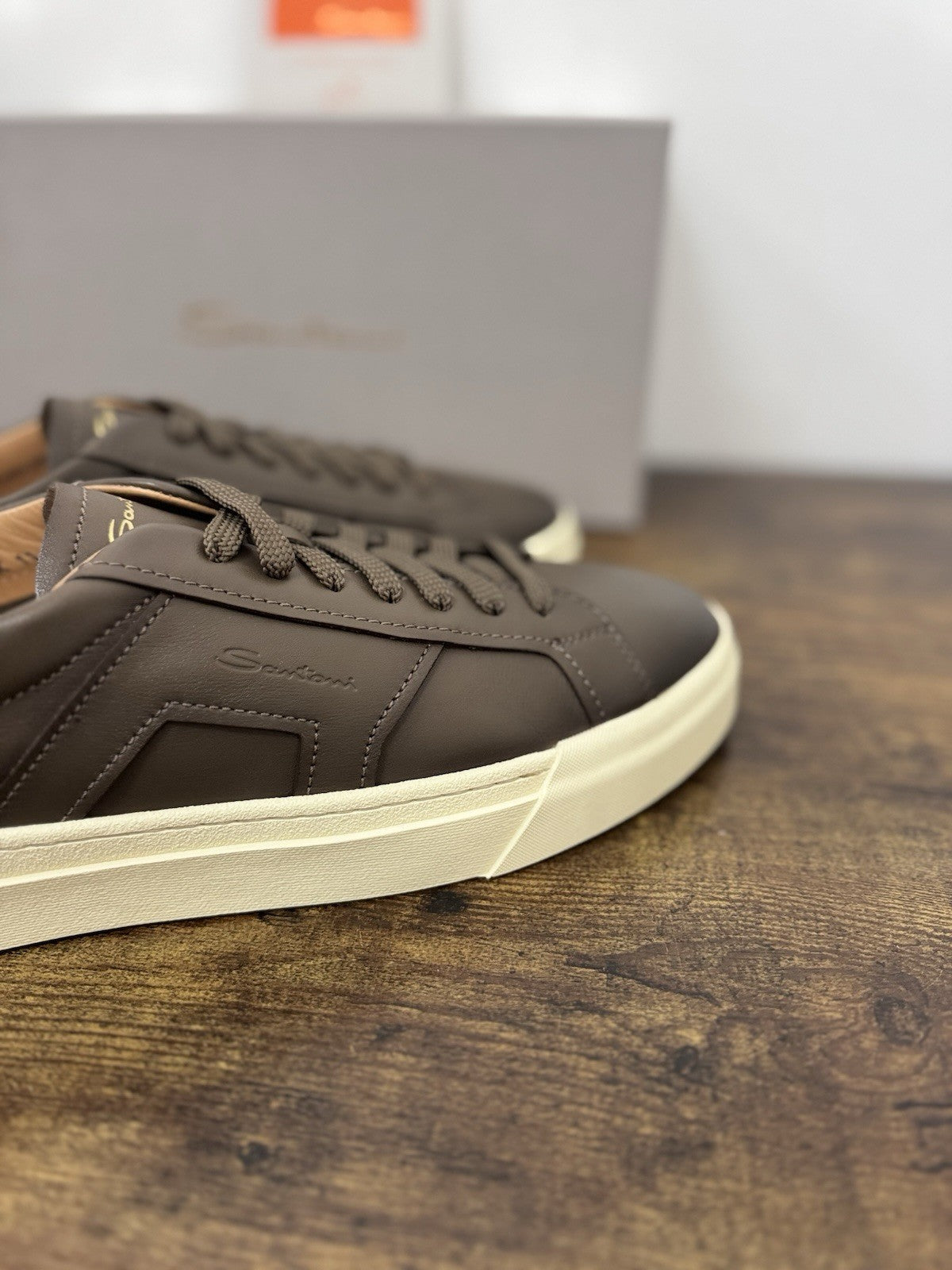 Santoni Sneaker Pelle Marrone Luxury Scarpa Santoni Uomo 45