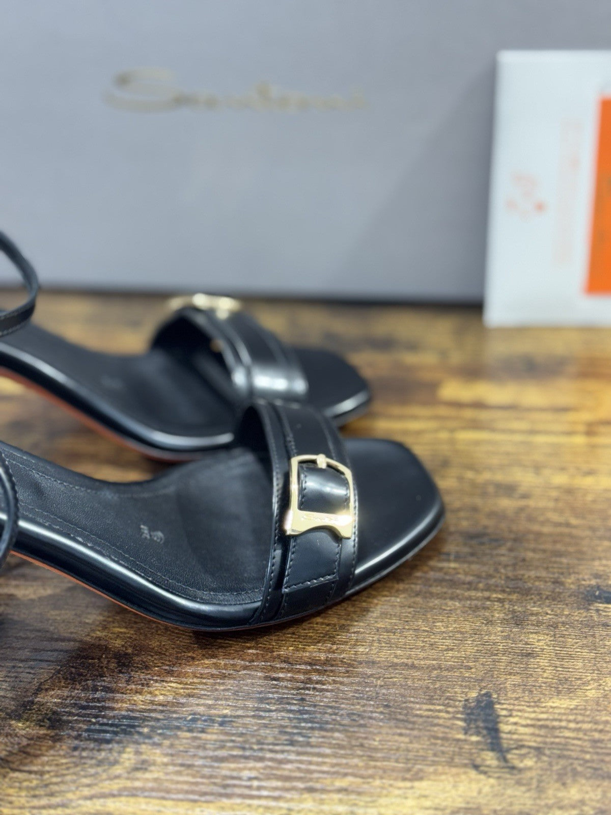 Santoni Sandalo Tacco  Pelle Nero   Luxury Santoni Scarpe Donna 38