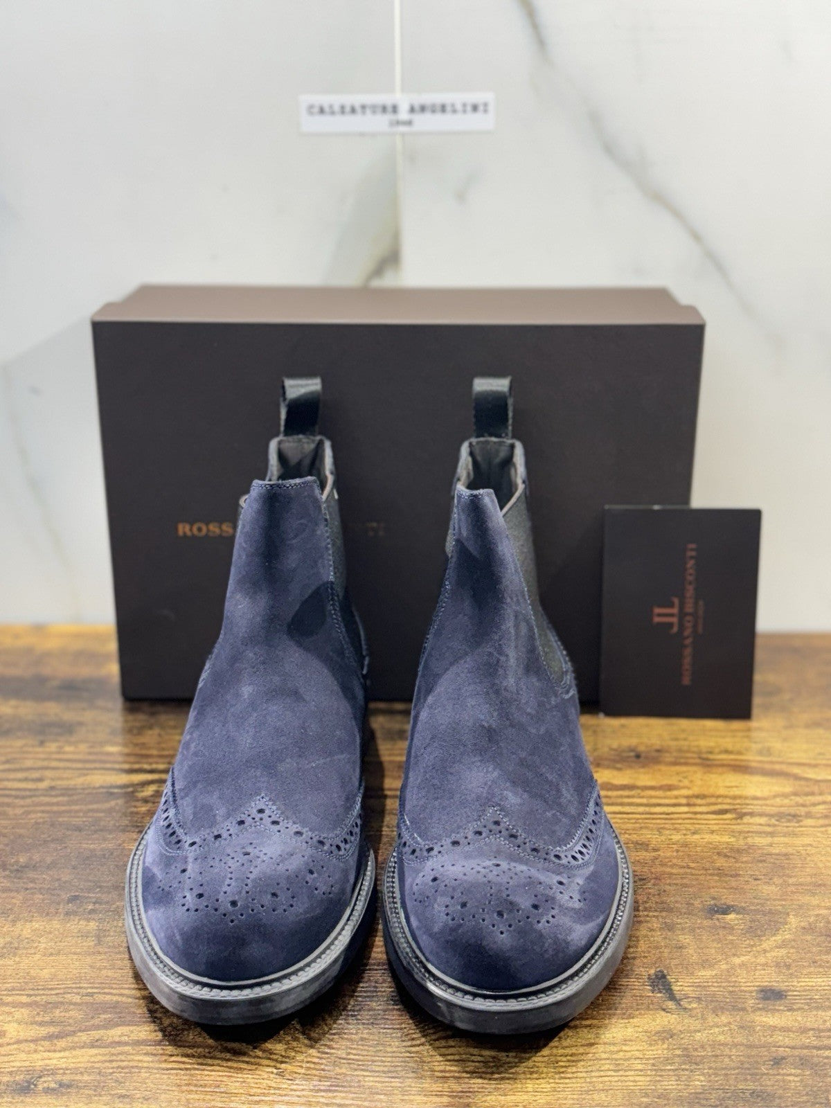 Rossano Bisconti Chelsea Boot Uomo Suede Blu Fully Made In Italy 44