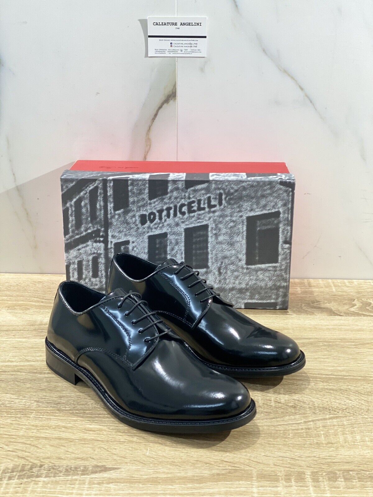 Botticelli Scarpa Uomo Derby In Pelle Nera Polish Binder Fondo Cuoio 44