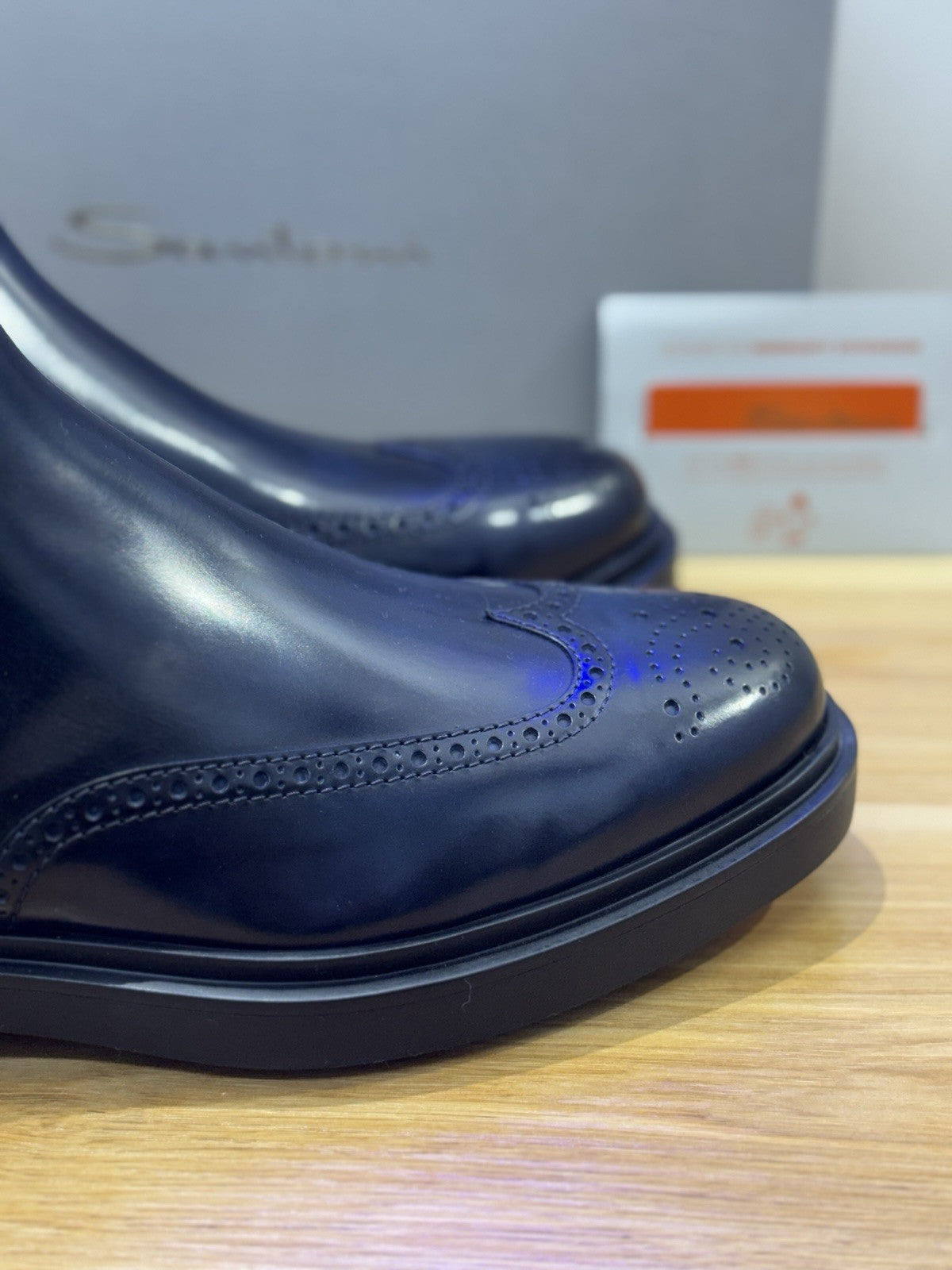 Santoni Chelsea Boot Brogue  Pelle   Blu  Luxury Santoni Scarpa Uomo 43