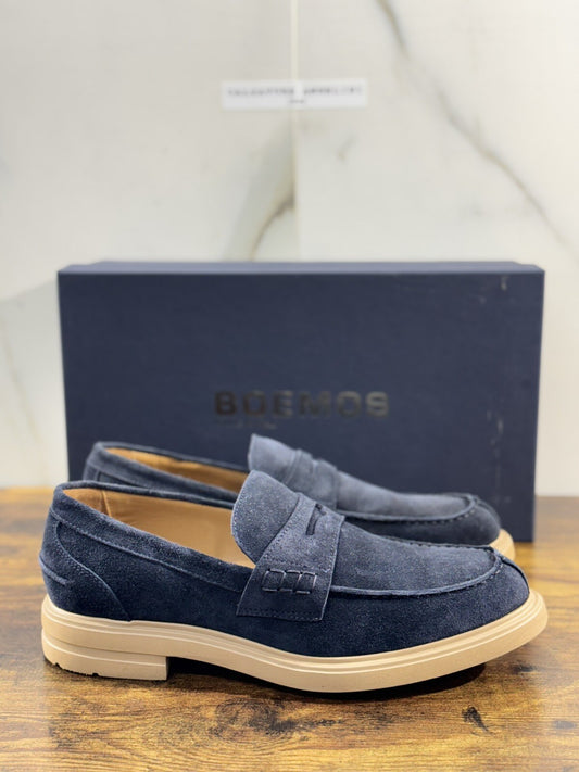 Boemos Mocassino Uomo Fondo Gomma Extra Light Suede Blu   Made In Italy 41