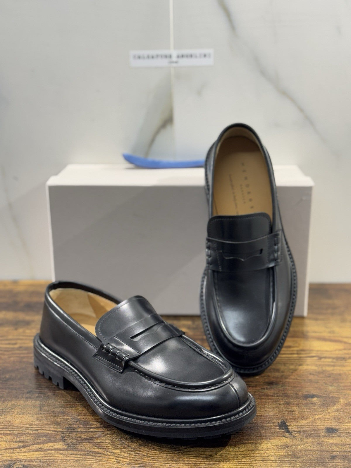 Henderson Baracco Mocassino Pelle Nero Luxury Handmade Commando Uomo 42