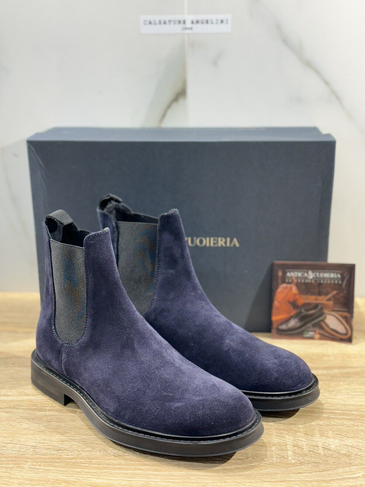 Antica Cuoieria Chelsea Boot Uomo Suede Blu  Made in Italy 40