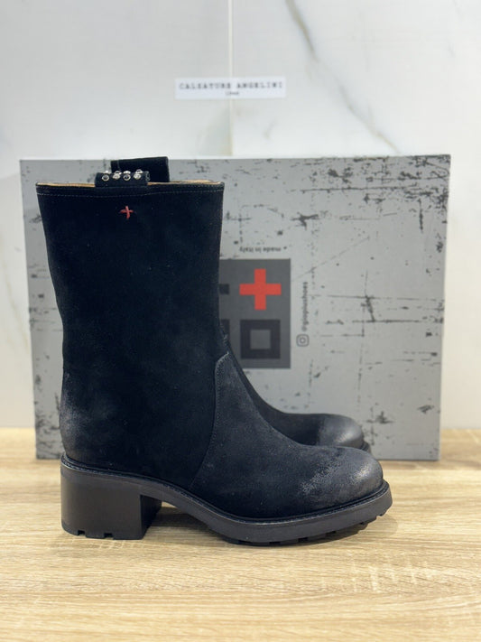 Gio + Stivale Donna Suede Nero  Con Tacco Casual Boot 40