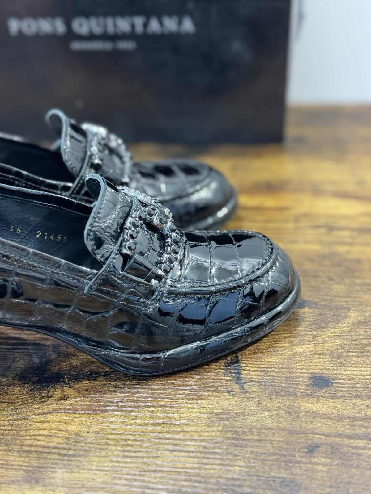 Pons Quintana Mocassino Donna Pelle Nero Con Tacco  Casual Loafer 41