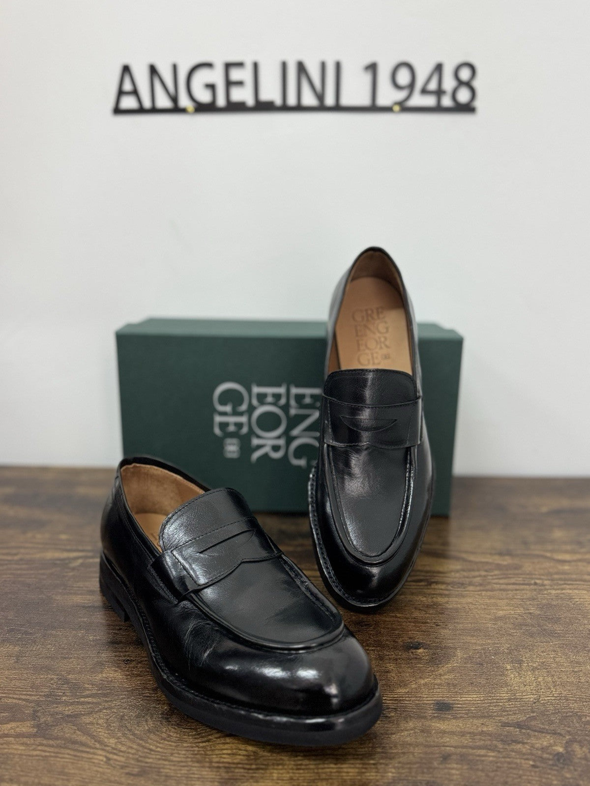 Green George Mocassino Washed  Pelle Nero  Fondo Vibram  In Italy Uomo 43