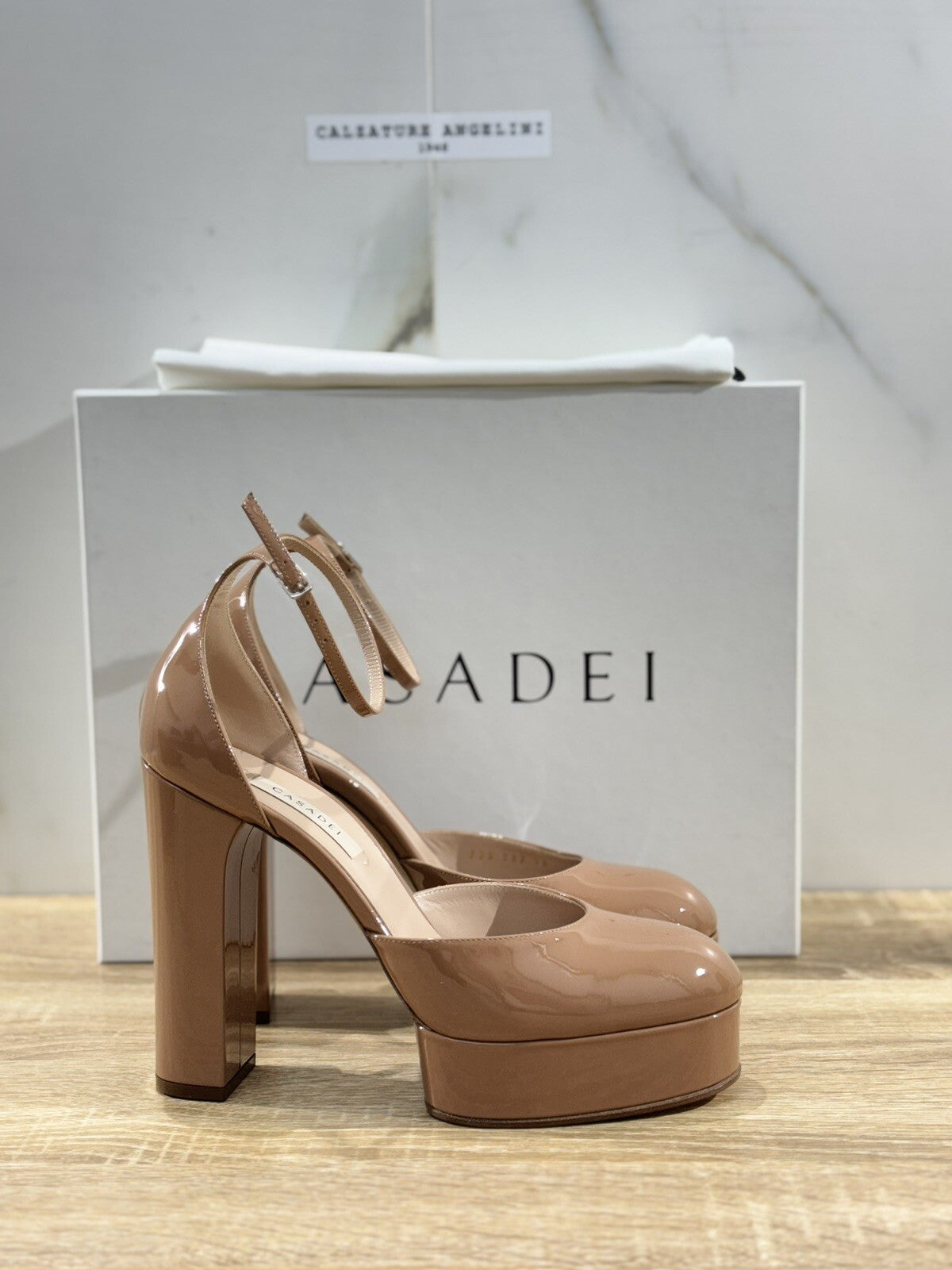 Casadei Betty Decollete’ Plateau Pelle Vernice Caramello Luxury Casadei 38