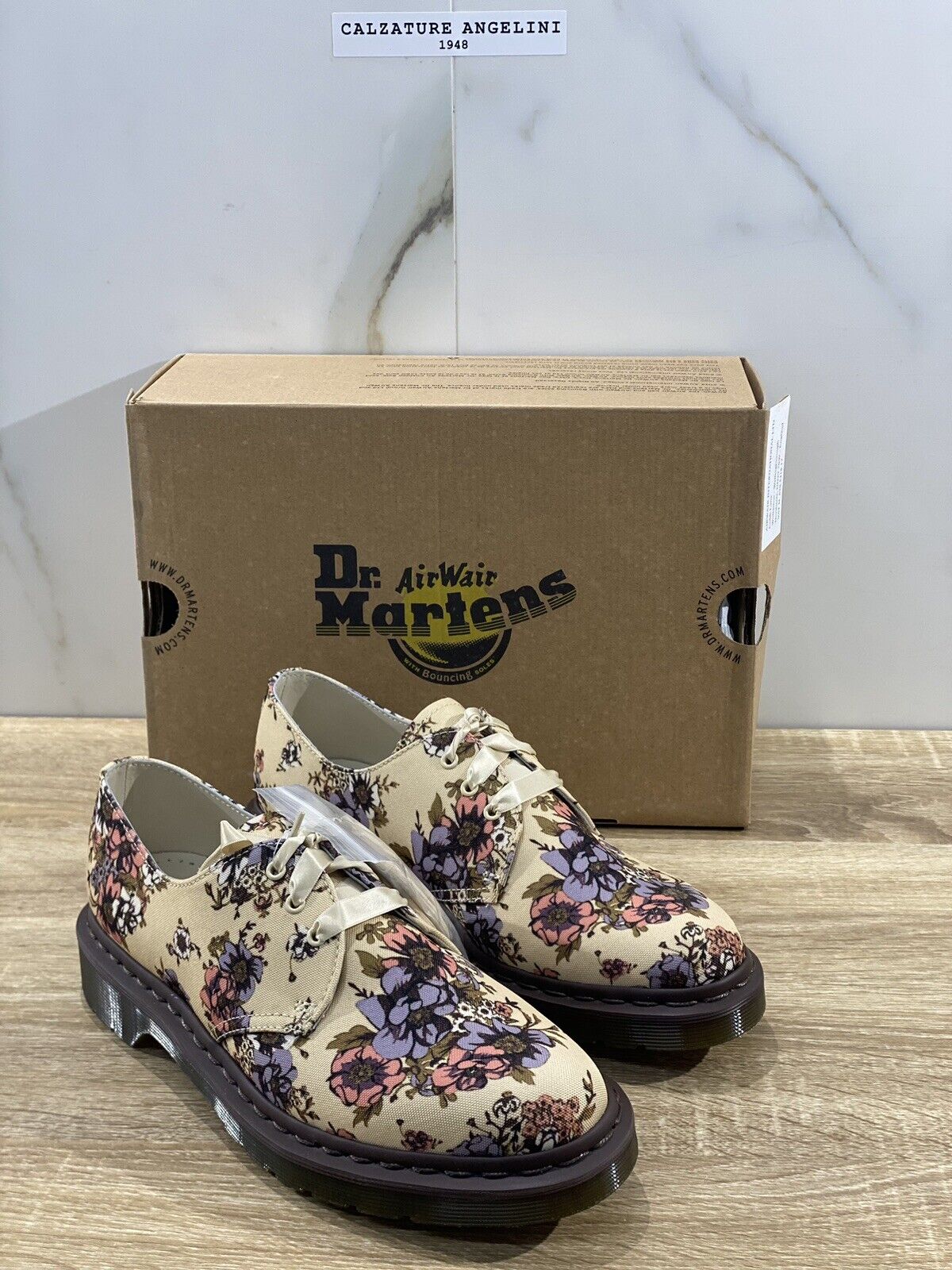 Dr Martens Lester beige floral canvas scarpa Donna original 40