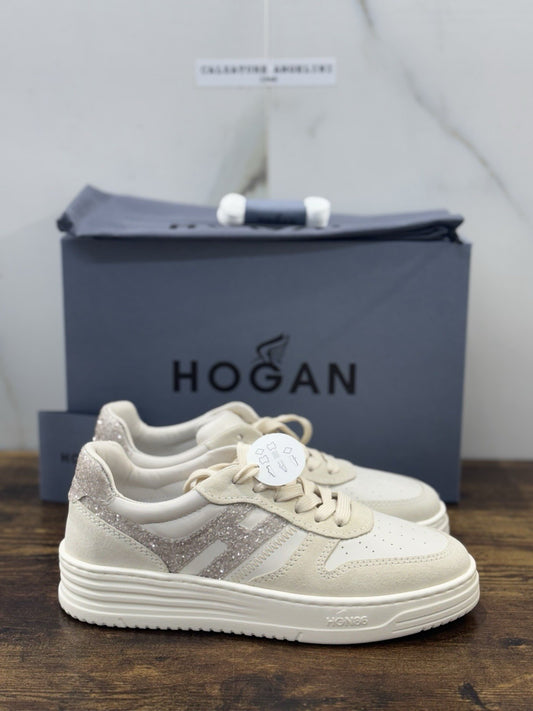 Hogan H630 Sneaker Pelle Casual Beige Glitter    Hogan Scarpe Donna 37.5
