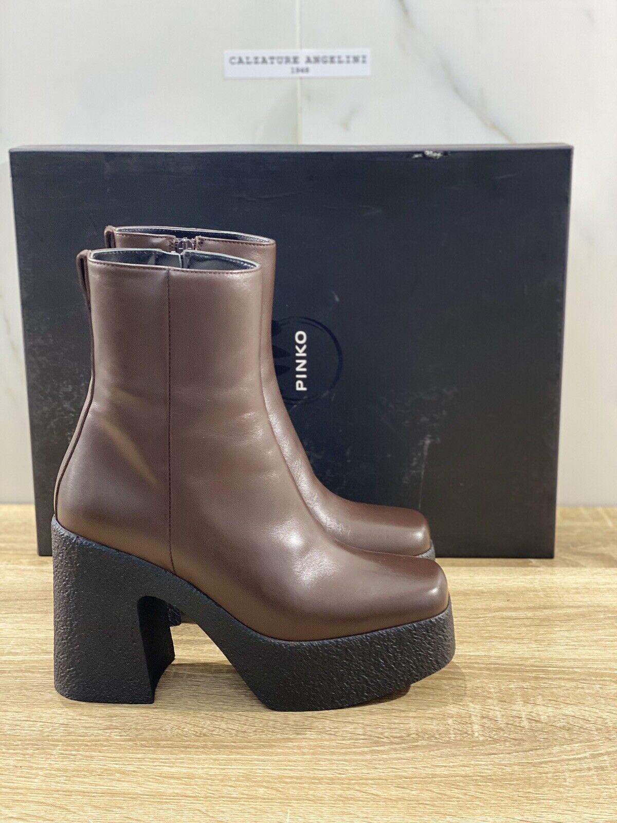 Pinko Stivaletto donna coriandolo in pelle Marrone luxury pinko boot woman 40