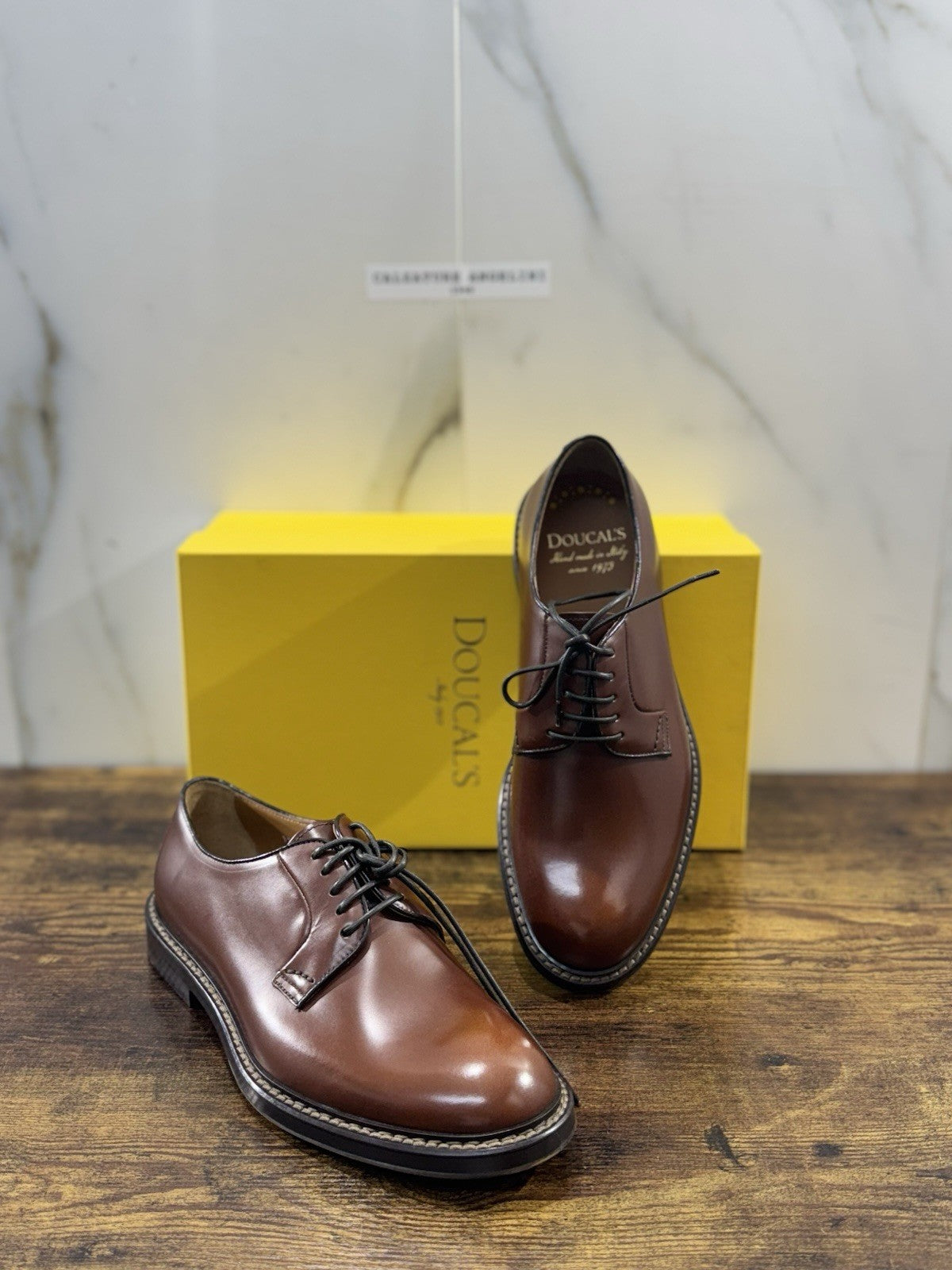 Doucal’s Derby Pelle Polish Castagno Luxury Doucal’s Scarpa Uomo 40.5