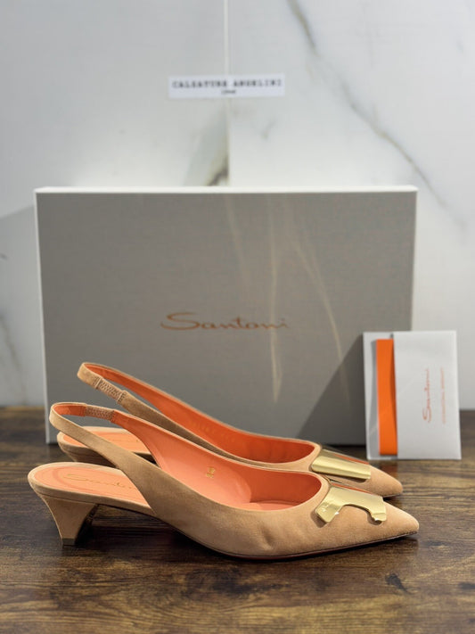 Santoni Sling Back Donna Suede Cuoio  Luxury Woman Santoni Shoes 40