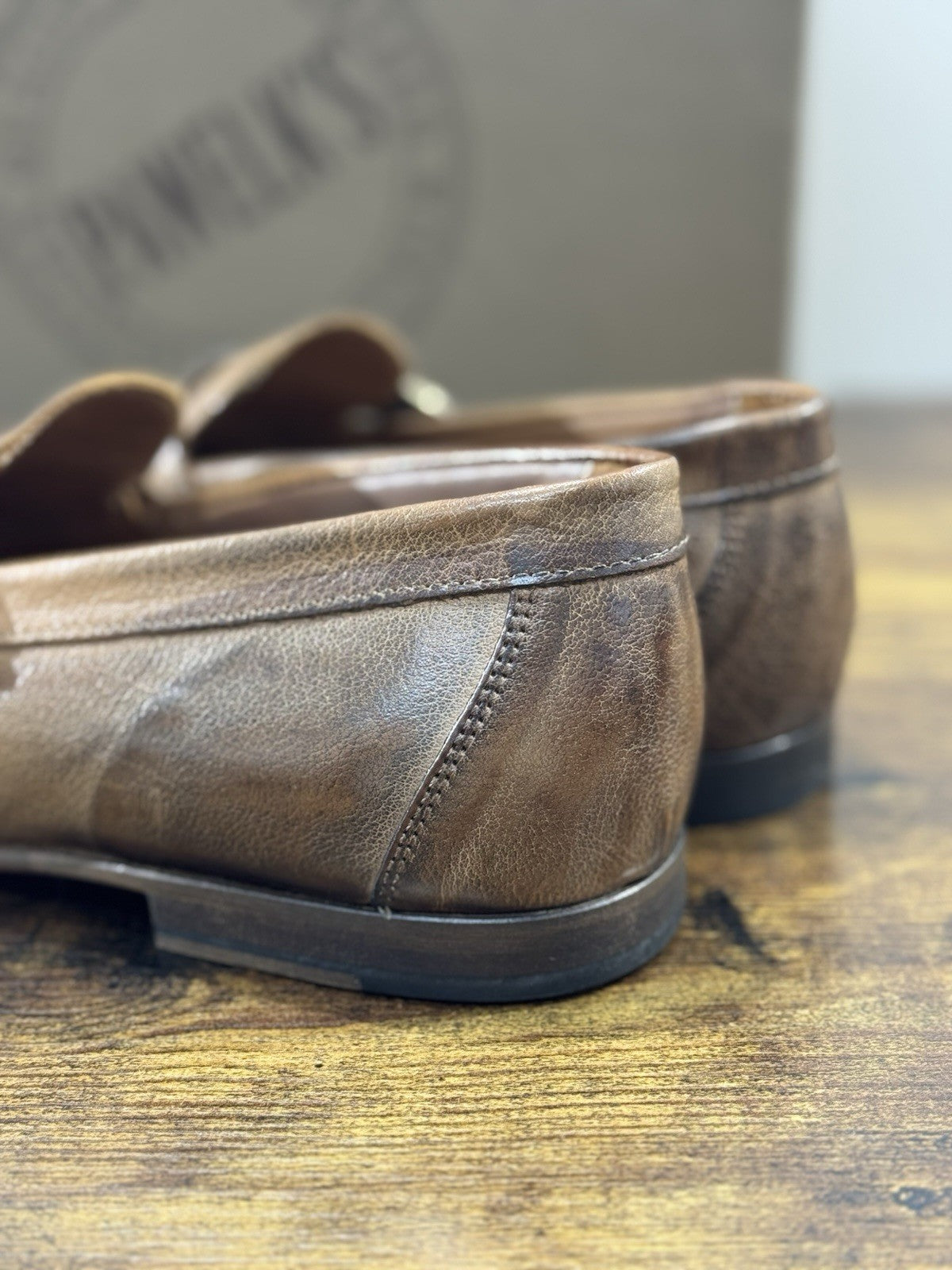 Pawelk’s Mocassino    Uomo Pelle Cuoio   Hand   Made  In Italy Washed 41