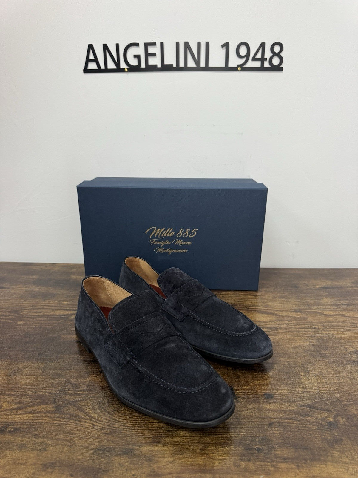 Mille 885 Mocassino Suede Blu  Made In Marche Casual Top Quality Uomo 39