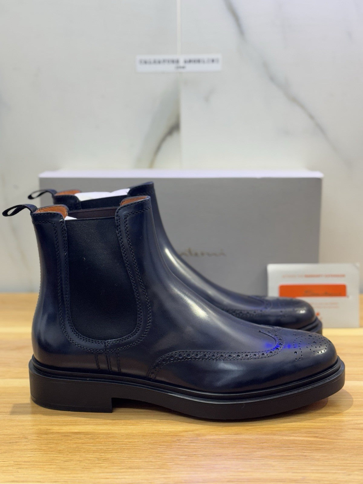 Santoni Chelsea Boot Brogue  Pelle   Blu  Luxury Santoni Scarpa Uomo 43