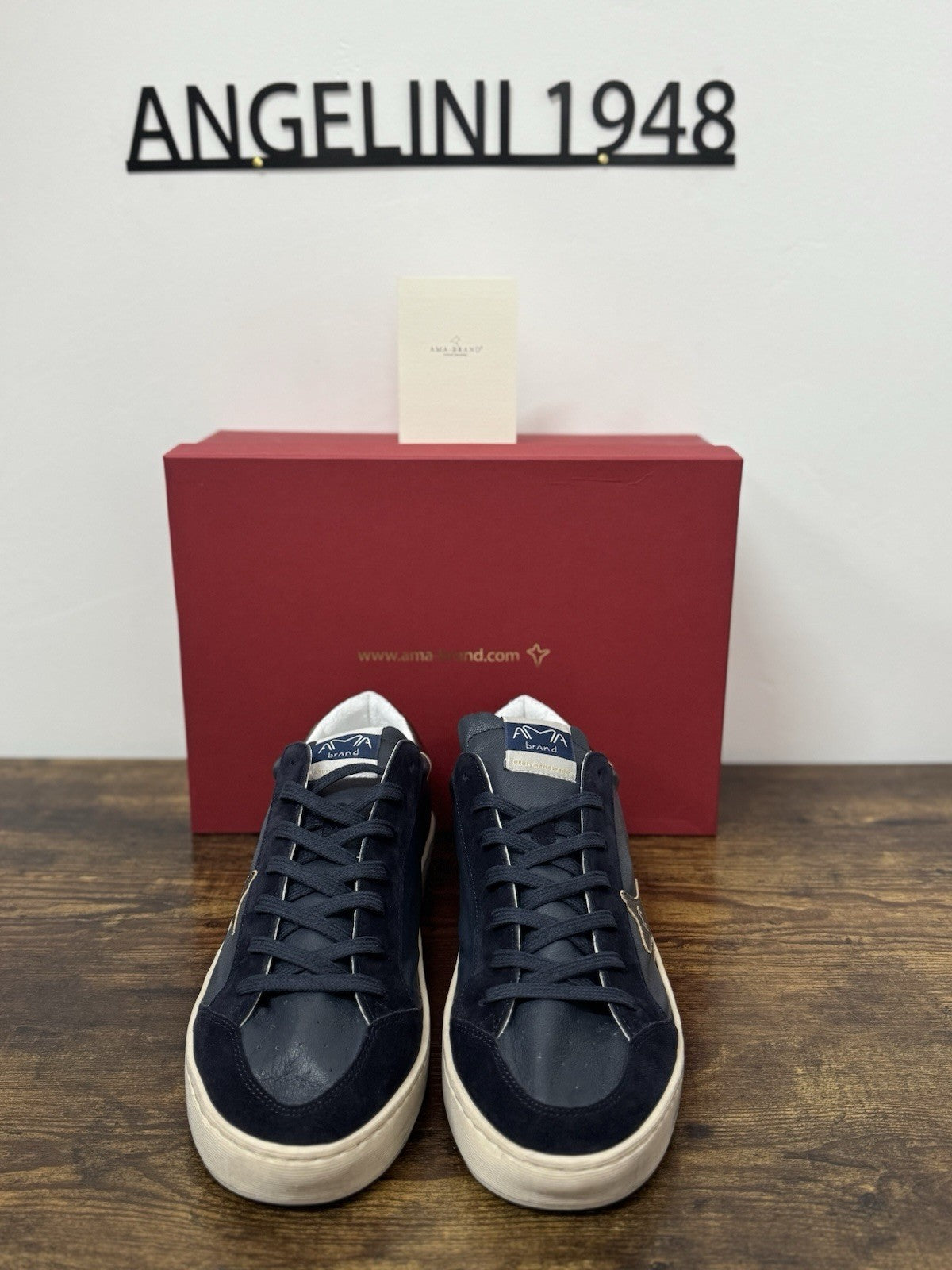 Ama Brand Sneaker Pelle Blu Casual Made In Italy Uomo 46