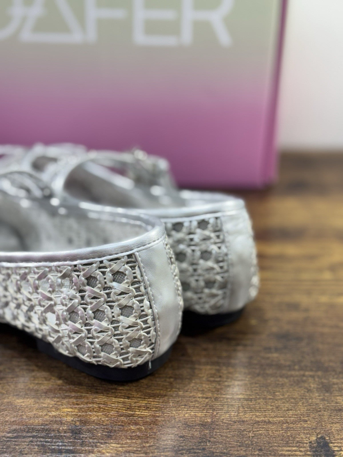 Ballerina Loafer Anna Pelle Silver Intrecciata Donna 38