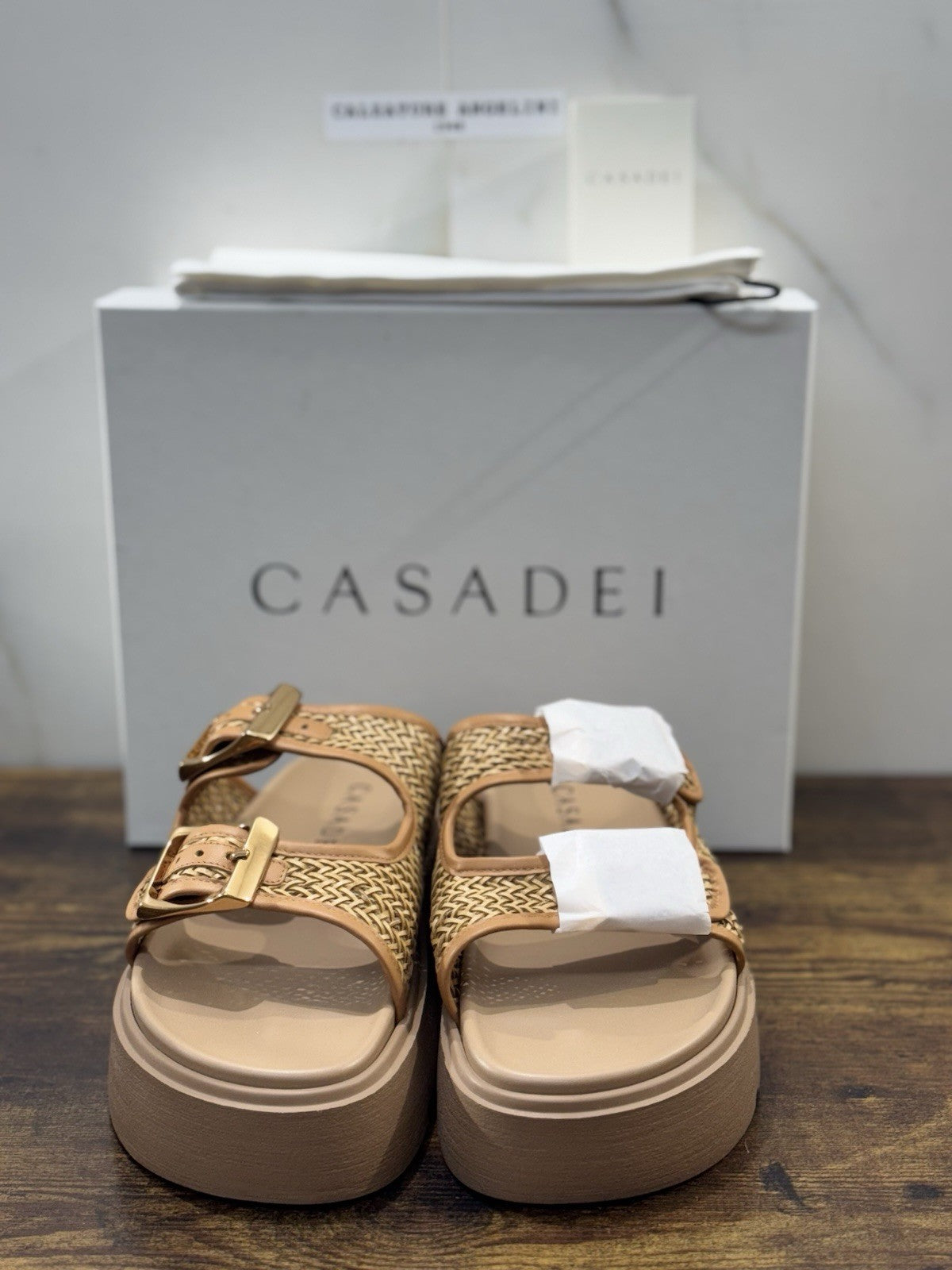 Casadei Sandalo Pelle Intreccio Cuoio Zeppa     Luxury Casadei Scarpe Donna 40