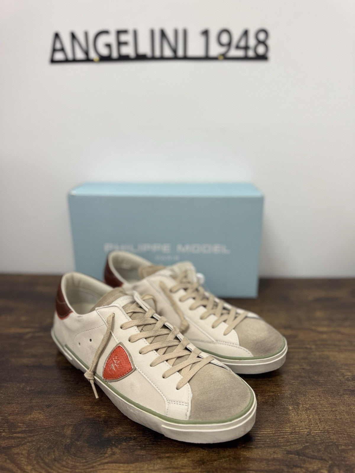 Philippe Model Paris Low Pelle Latte Orange      Casual Sneaker Uomo 44