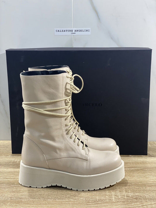 Paloma Barcelo’ Anfibio Combat donna flora pelle ivory luxury Boot 38