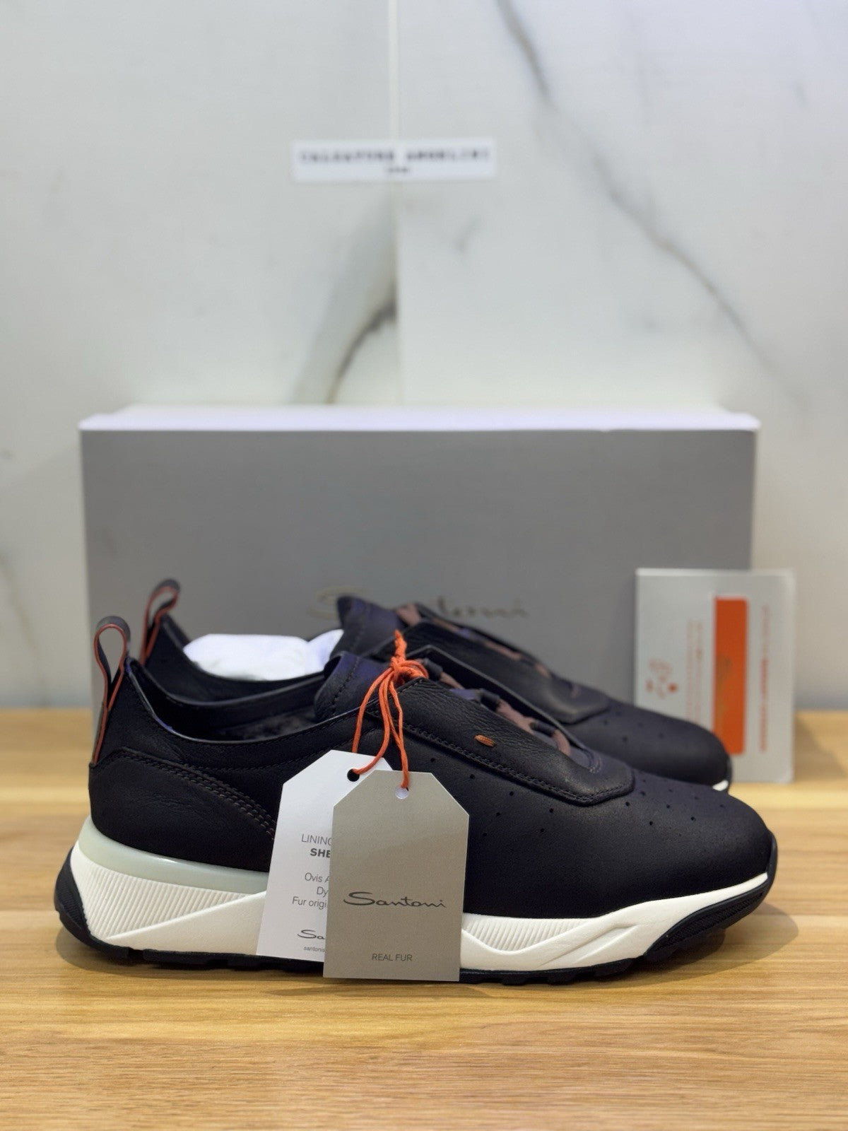 Santoni Innova Sneaker Pelle Brown Con Fur Luxury Santoni Scarpa Uomo 42