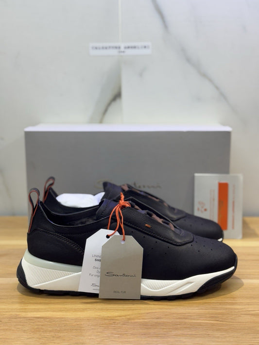 Santoni Innova Sneaker Pelle Brown Con Fur Luxury Santoni Scarpa Uomo 42