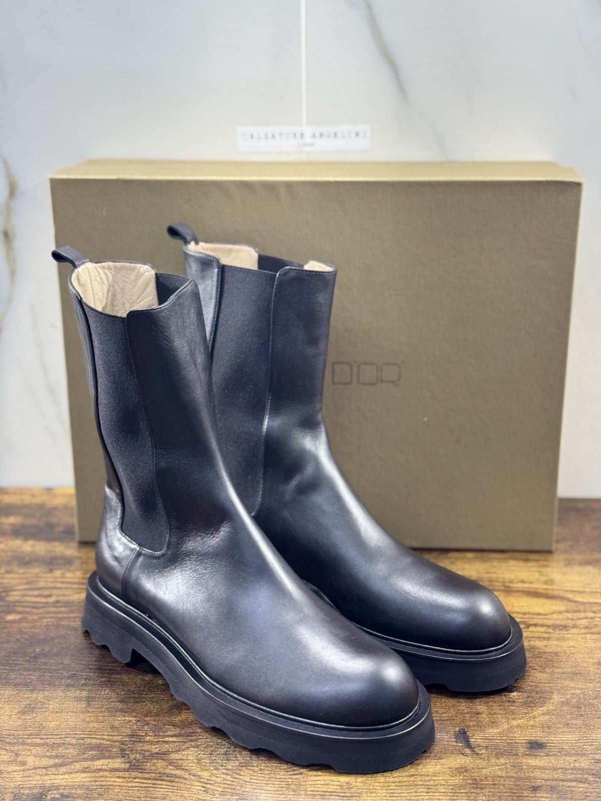 Pomme D’or Stivale  Boot  Pelle Nero Vibram Luxury Handmade Donna 41