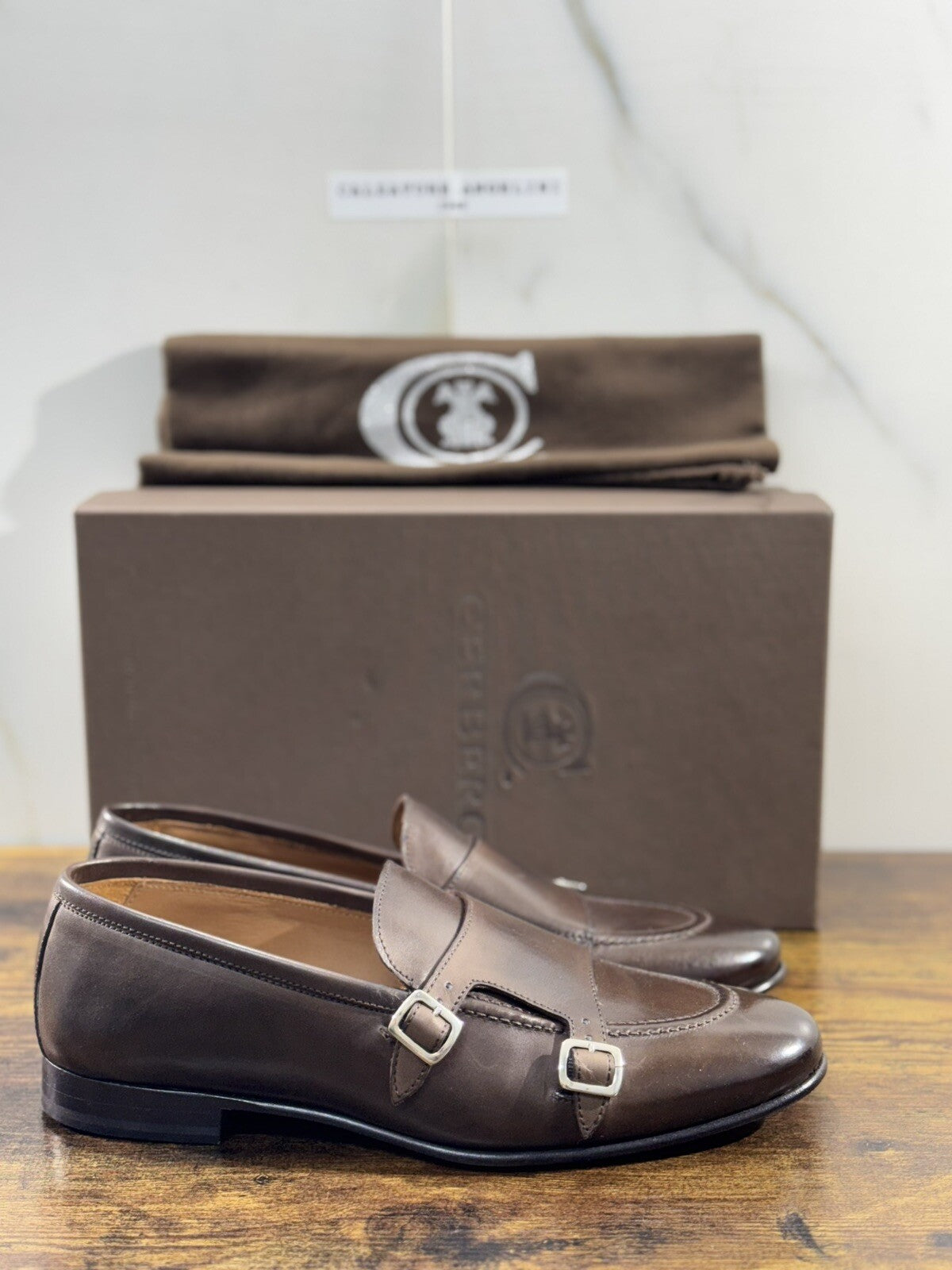 Cerbero Scarpa Uomo Doppia Fibbia Marrone  Lavorazione Blake 44