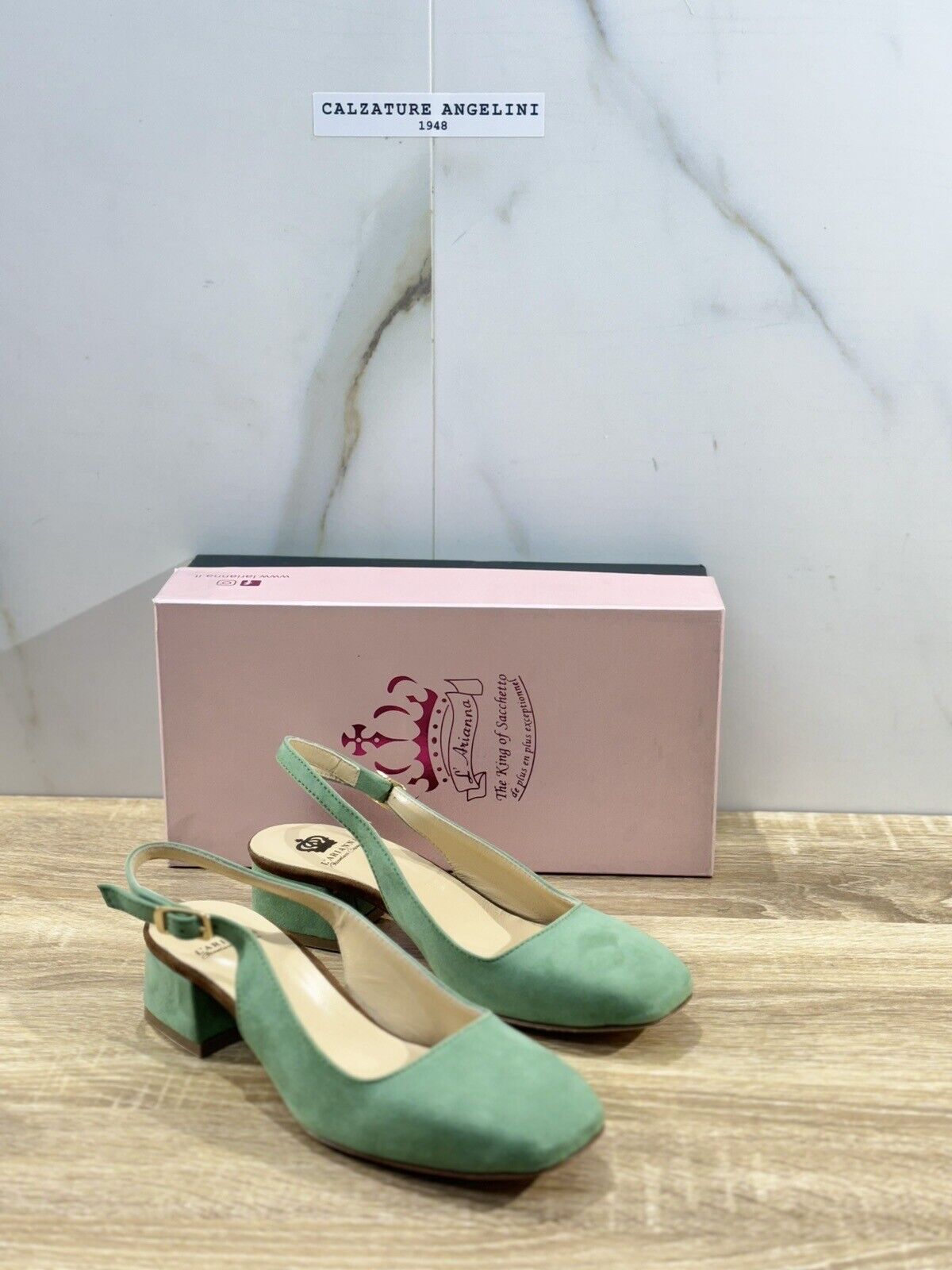 L’ARIANNA Scarpa Donna Sling Back Pelle Suede Verde   Made In Italy 39